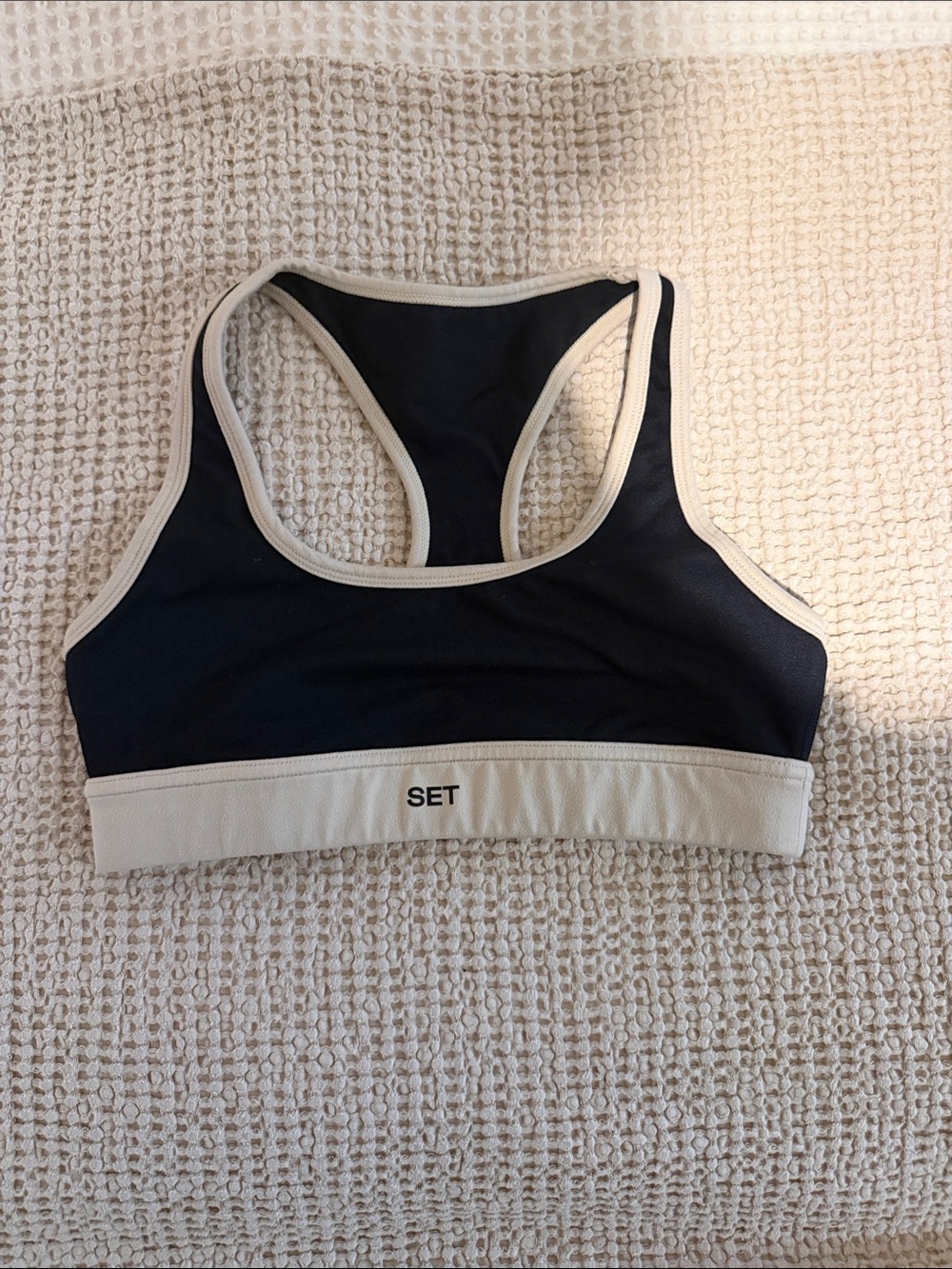 Black and Cream Racerback Sports Bra